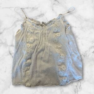 MINE Women White Spaghetti Strap Tank Top with Floral Lace Accents